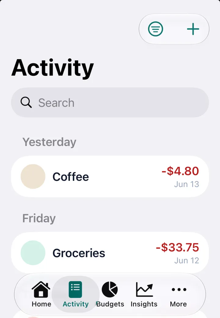 SpendSquire iOS — Transactions